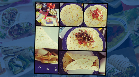 ¡Empezamos con una receta salada! La bopki nuriabon utilizó 1 wrap Multigrain, mantequilla, ensalada 4 estaciones, salsa cocktail, champiñones con cebolla y vino blanco, pasas y jamón serrano.