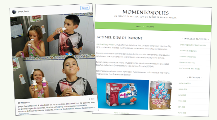 Contenido online sobre Actimel Kids.