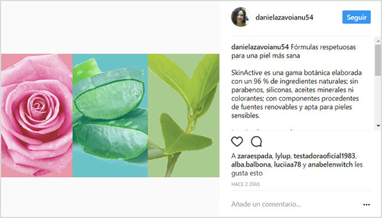 La bopki danielazi hablando de SkinActive en Instagram