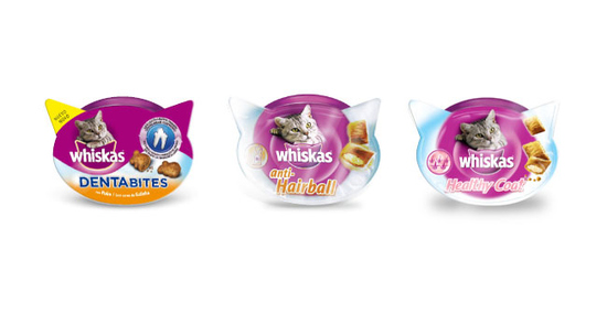 Premios con beneficios para la salud: Whiskas Dentabites, Whiskas anti-Hairball y Whiskas Healthy Coat
