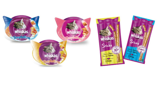 Premios de disfrute: Whiskas Temptations y Whiskas Sticks